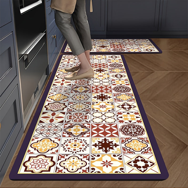 Retro Style Diatom Mud Mat - 3.7mm Thickness, Super Absorbent and Slip-Resistant for Safety – Perfect Bathroom, Kitchen Floor & Hotel Use, Home Decor, Elegant Flooring, Classic Pattern, Hand Wash Only, Durable Material, Nonslip Pad, Household Accessories,