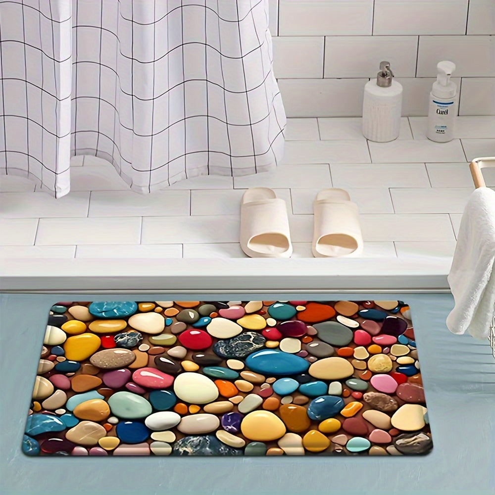 1pc Colorful Pebble Pattern Super Absorbent Sponge Mat, Non-slip, Machine Washable, Polyester 100.00, for Bathroom, Kitchen, Bedroom - Home Decorative Carpet, Bathroom Floor Mat
