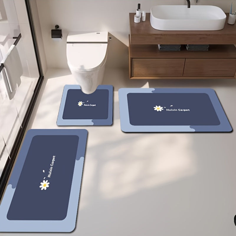 A Set of 3pcs, Soft And Absorbent Bathroom Non-Slip Mats, U-Shaped Toilet Mat, Floor Carpet, Absorbent Floor Mat, Sink Mat, Entrance Door Mat, Bathtub Mat, Simple European And American Style Toilet Mat, Non-Slip Design, Comfortable for Feet, Easy to Wash,