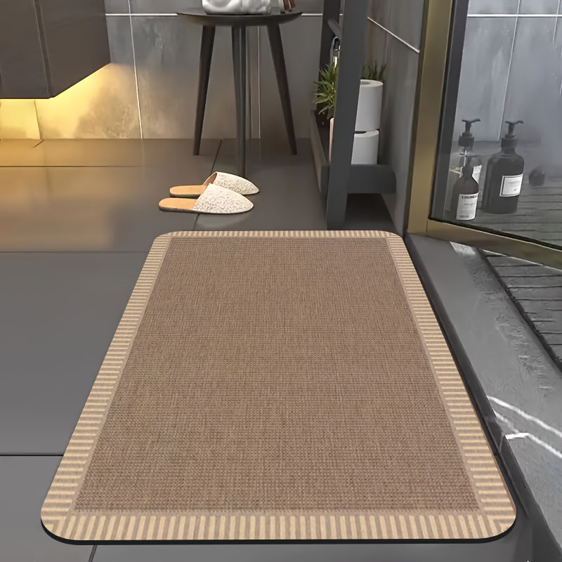 1pc Diatomite Bath Mat, Modern Striped Border Print Design, Quick-Dry Non-Slip Absorbent Floor Rug, Soft and Comfortable for Bathroom, Shower, Laundry Room, Bedroom, Doorway, Kitchen, RV Bathroom