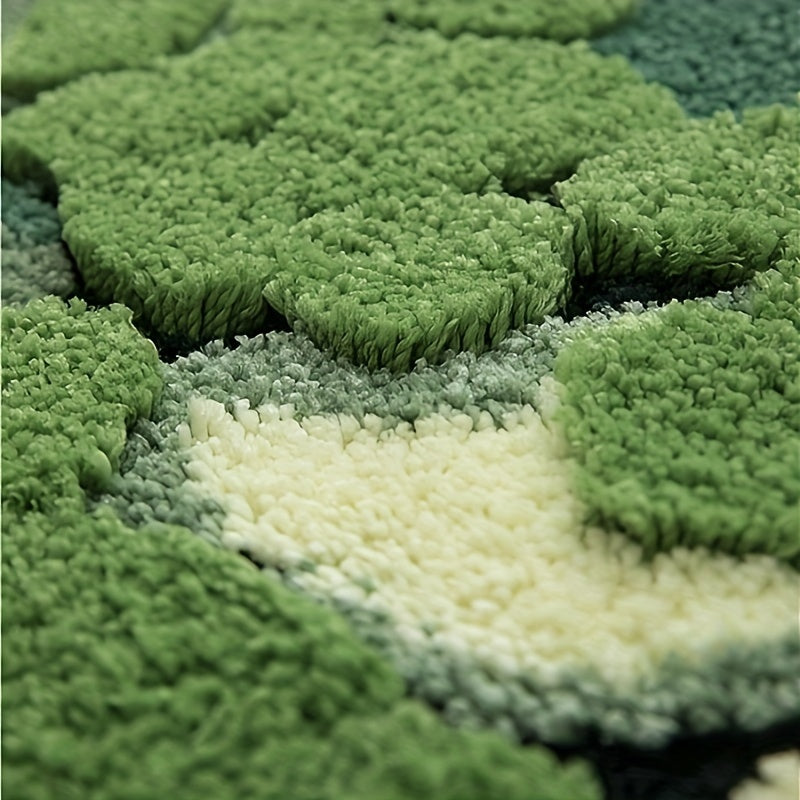 Ultra-Soft Plush Moss-Shaped Bath Mat with Non-Slip TPR Backing - Super Absorbent Polyester, Machine Washable Rectangular Rug for Bathroom Decor