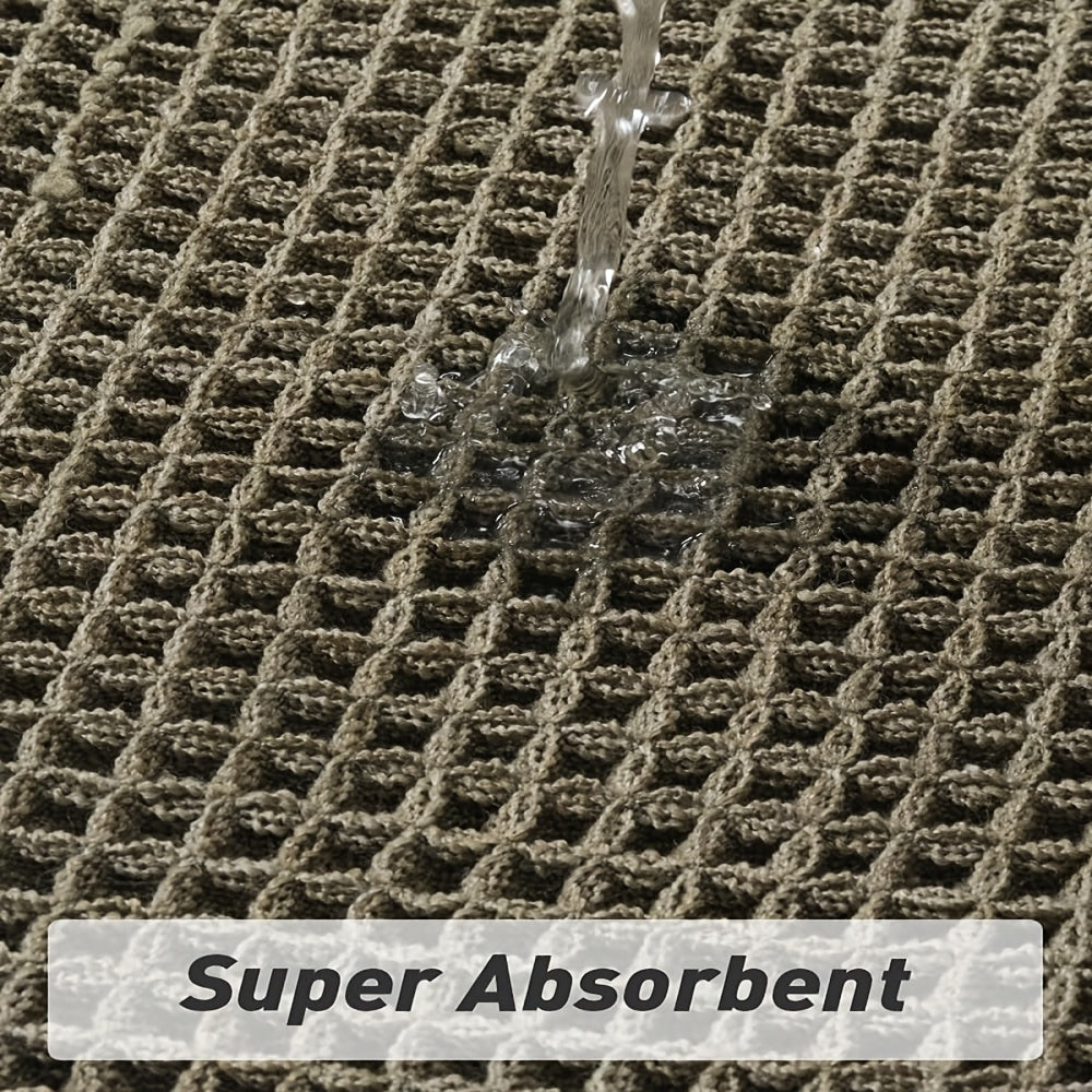 SIXHOME Ultra-Absorbent Waffle Bath Mat - Non-Slip, Machine Washable with Tassels, Rubber Backed Polyester Blend Rug for Bathroom Floor