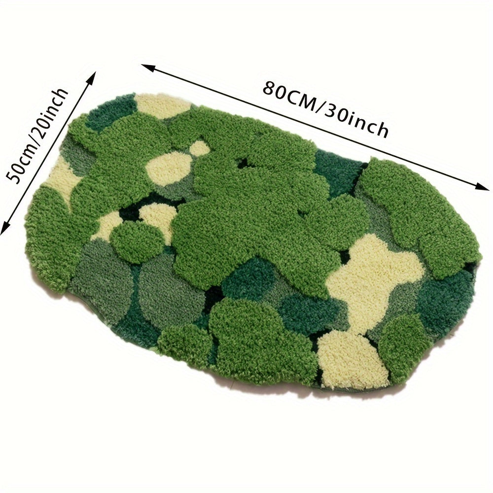 Ultra-Soft Plush Moss-Shaped Bath Mat with Non-Slip TPR Backing - Super Absorbent Polyester, Machine Washable Rectangular Rug for Bathroom Decor