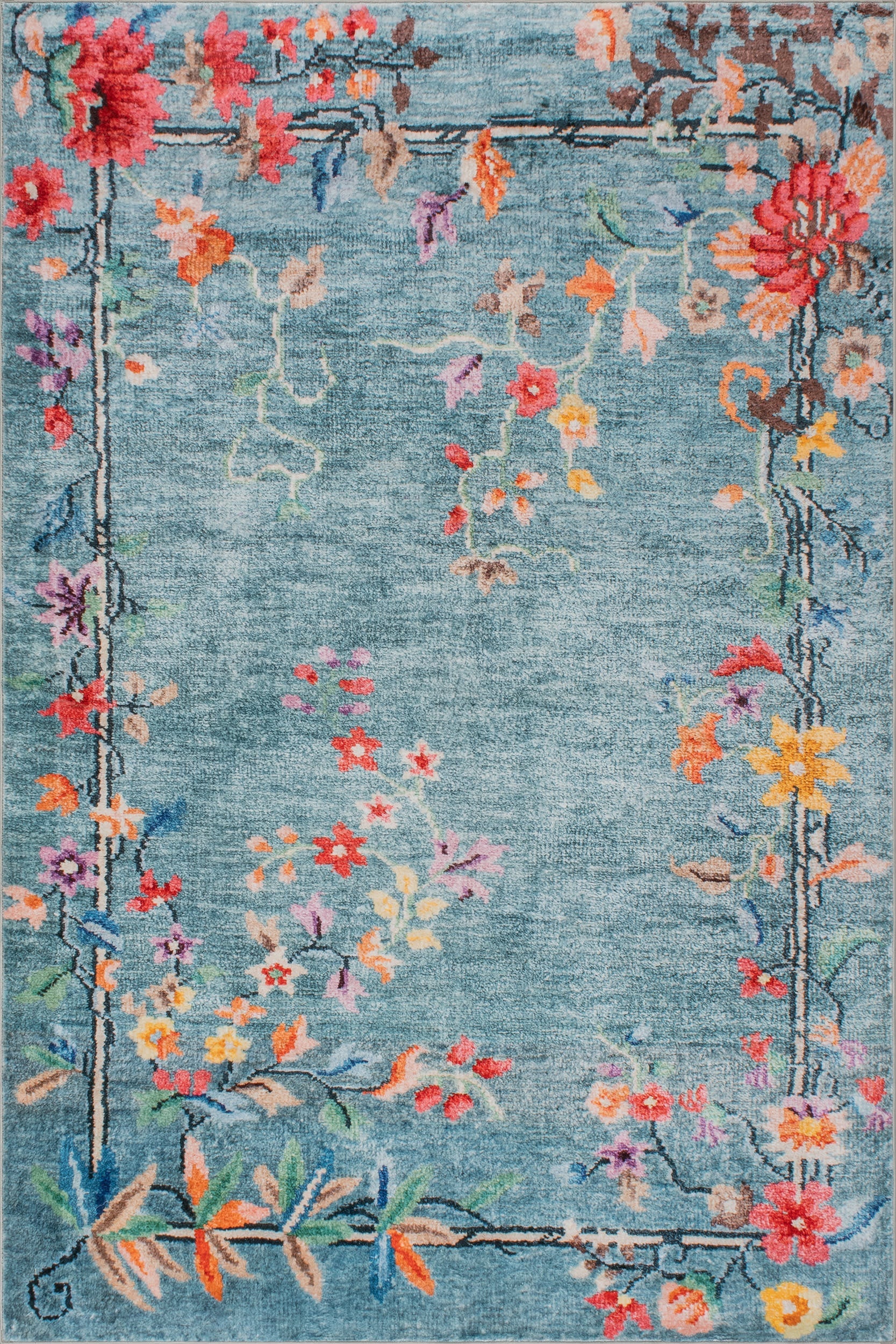 Azara Traditional Floral Washable Rug | Blue
