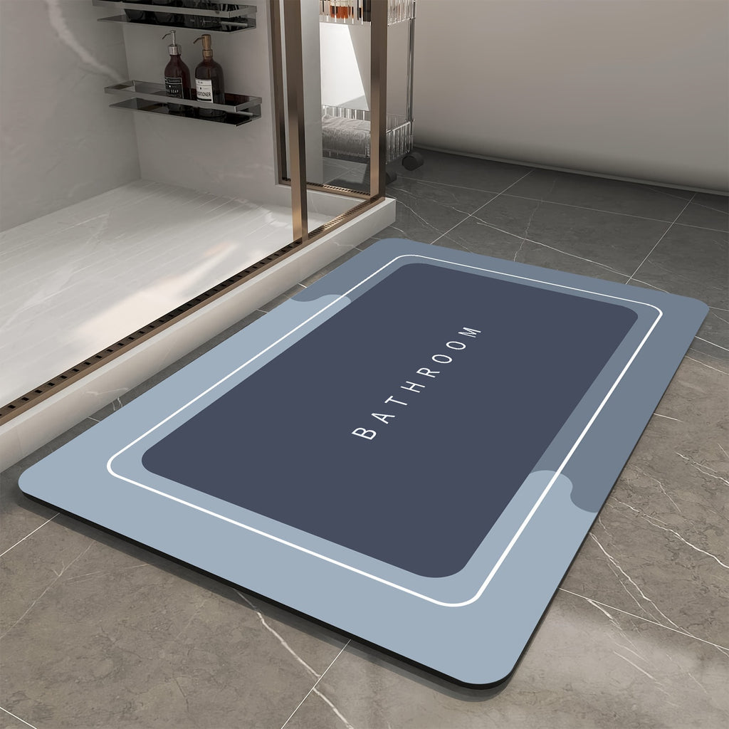 1pc Quick-Dry Bathroom Mat - Non-Slip, Absorbent Diatomaceous Earth Floor Mat with Geometric Design in Black, Gray, and White - Ideal for Shower, Entryway, Kitchen, or Bedroom - Machine Washable Polyester Blend, Bathroom Rug