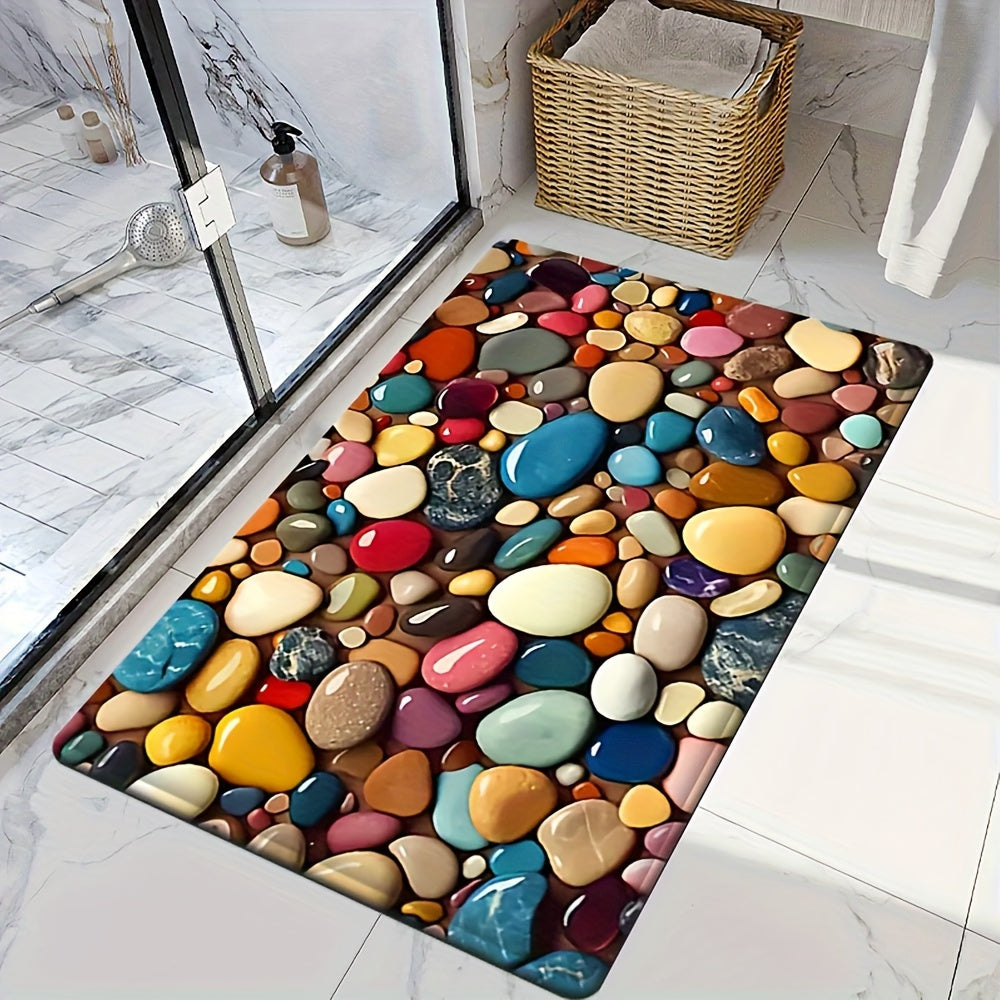 1pc Colorful Pebble Pattern Super Absorbent Sponge Mat, Non-slip, Machine Washable, Polyester 100.00, for Bathroom, Kitchen, Bedroom - Home Decorative Carpet, Bathroom Floor Mat