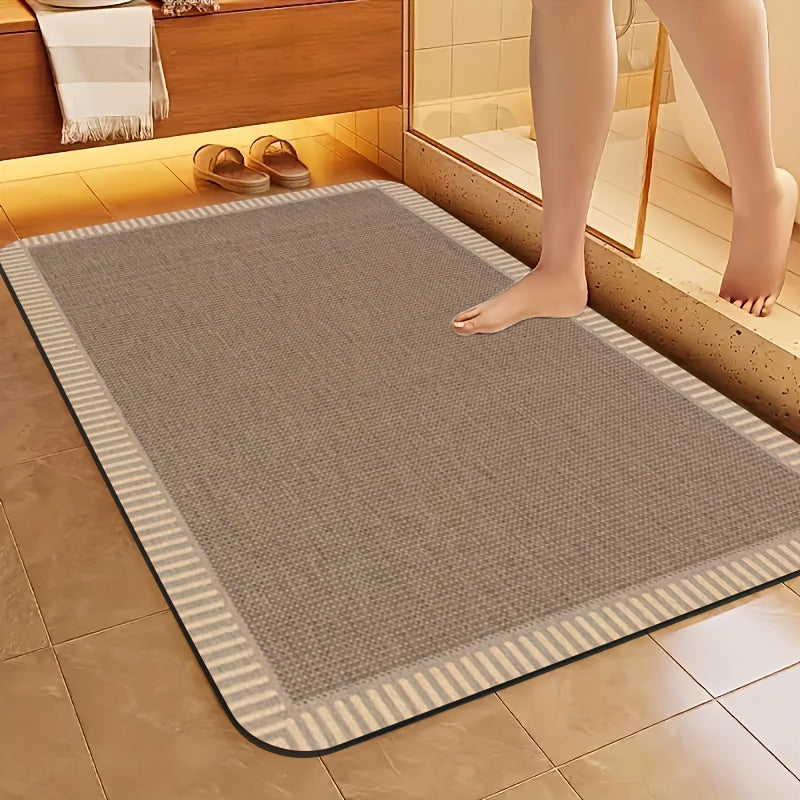 1pc Diatomite Bath Mat, Modern Striped Border Print Design, Quick-Dry Non-Slip Absorbent Floor Rug, Soft and Comfortable for Bathroom, Shower, Laundry Room, Bedroom, Doorway, Kitchen, RV Bathroom