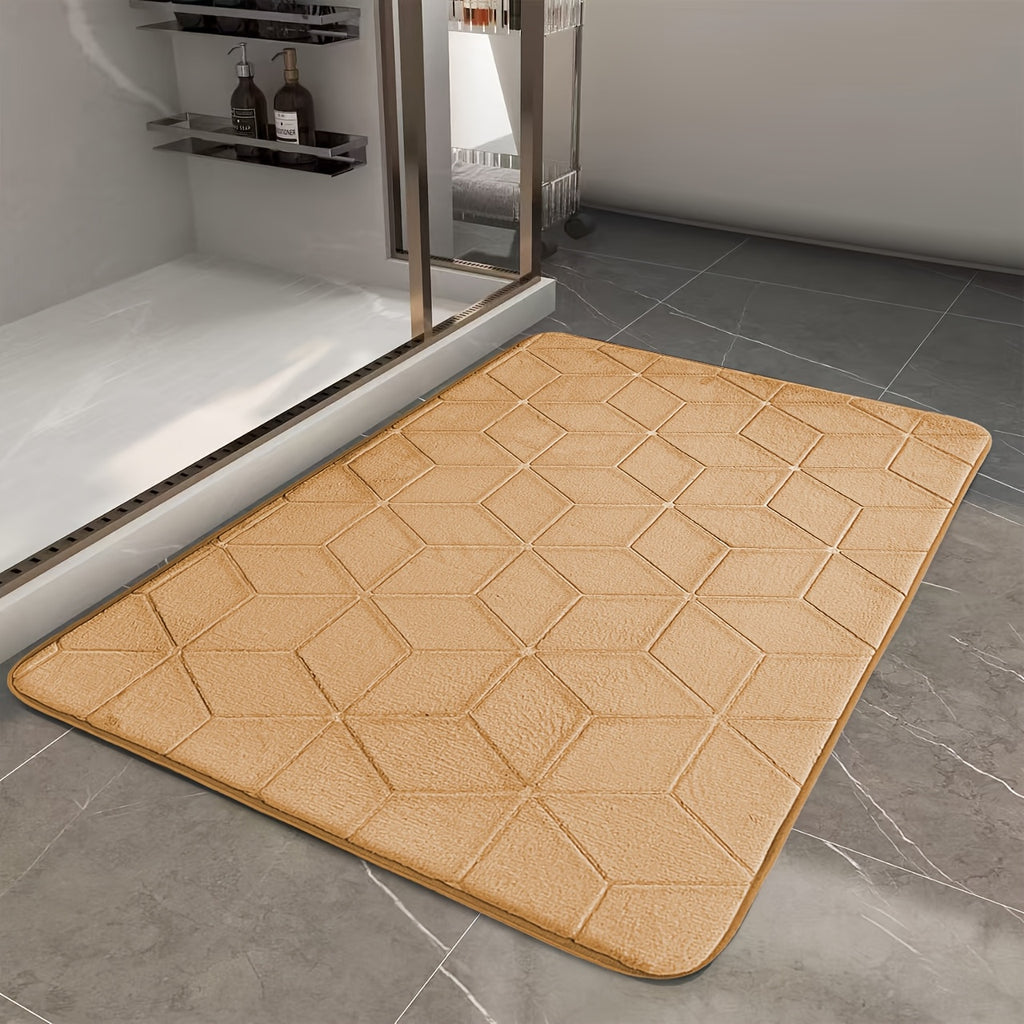 [Thickened Memory Foam Bath Rug] 1pc Thickened Memory Foam Sponge Bath Rug | Fast Absorbent, Washable, Non-Slip Shower Mat with Geometric Pattern, Durable Polyester Blend - Ideal for Bathroom, Kitchen, and Living Room
