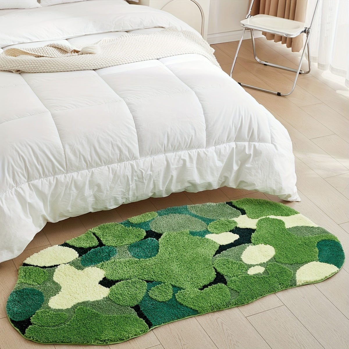 Ultra-Soft Plush Moss-Shaped Bath Mat with Non-Slip TPR Backing - Super Absorbent Polyester, Machine Washable Rectangular Rug for Bathroom Decor