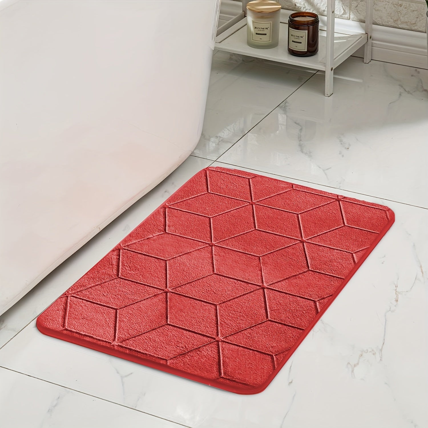 [Thickened Memory Foam Bath Rug] 1pc Thickened Memory Foam Sponge Bath Rug | Fast Absorbent, Washable, Non-Slip Shower Mat with Geometric Pattern, Durable Polyester Blend - Ideal for Bathroom, Kitchen, and Living Room