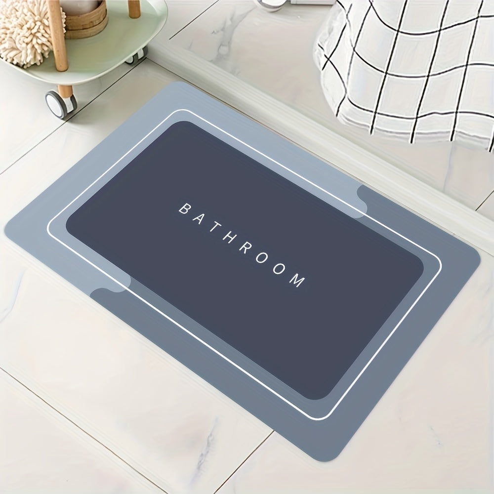 1pc Quick-Dry Bathroom Mat - Non-Slip, Absorbent Diatomaceous Earth Floor Mat with Geometric Design in Black, Gray, and White - Ideal for Shower, Entryway, Kitchen, or Bedroom - Machine Washable Polyester Blend, Bathroom Rug