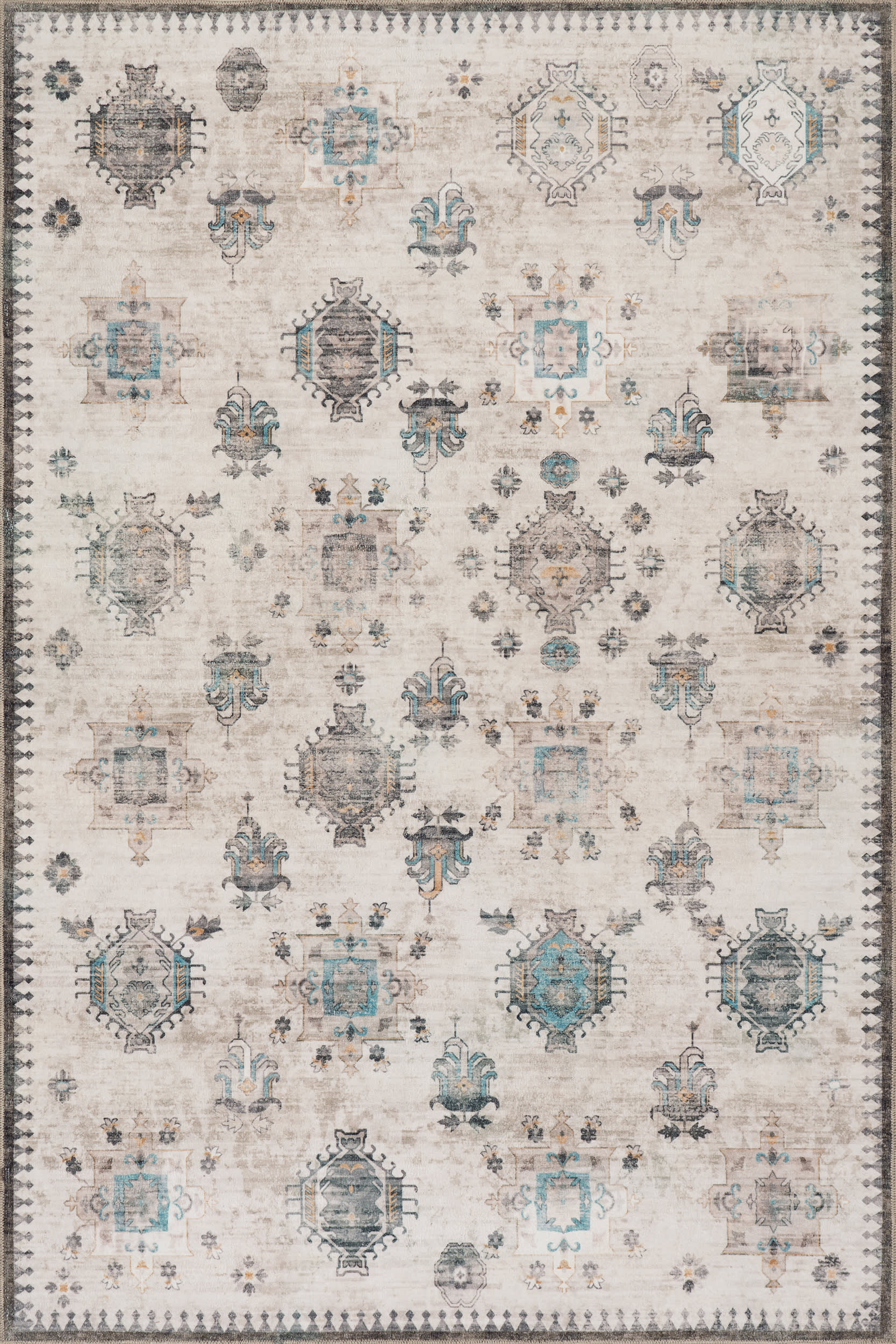 Brenda Hazy Heraldry Spill Proof Washable Rug | Ivory