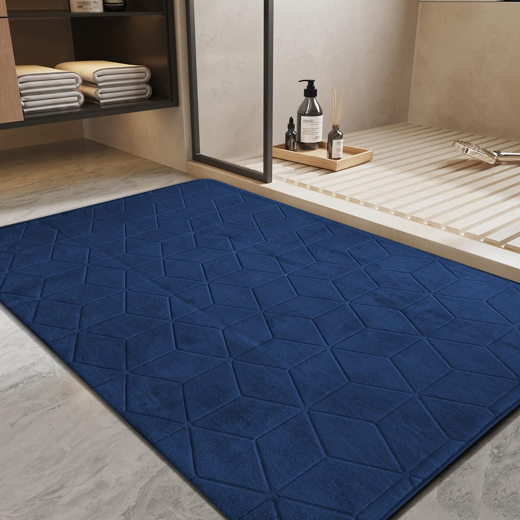 [Thickened Memory Foam Bath Rug] 1pc Thickened Memory Foam Sponge Bath Rug | Fast Absorbent, Washable, Non-Slip Shower Mat with Geometric Pattern, Durable Polyester Blend - Ideal for Bathroom, Kitchen, and Living Room