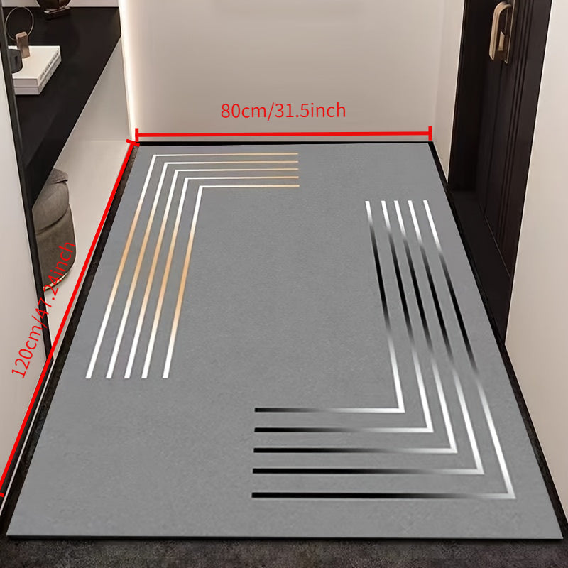 Luxury Non-Slip Diatomaceous Earth Mat - Soft, Absorbent, Elegant Gray and Golden Striped Design. Suitable for Kitchen, Bathroom and Entryway Home Decor, Suitable for All Season