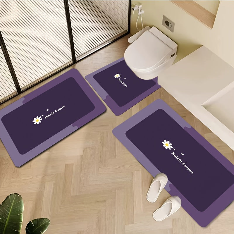 A Set of 3pcs, Soft And Absorbent Bathroom Non-Slip Mats, U-Shaped Toilet Mat, Floor Carpet, Absorbent Floor Mat, Sink Mat, Entrance Door Mat, Bathtub Mat, Simple European And American Style Toilet Mat, Non-Slip Design, Comfortable for Feet, Easy to Wash,