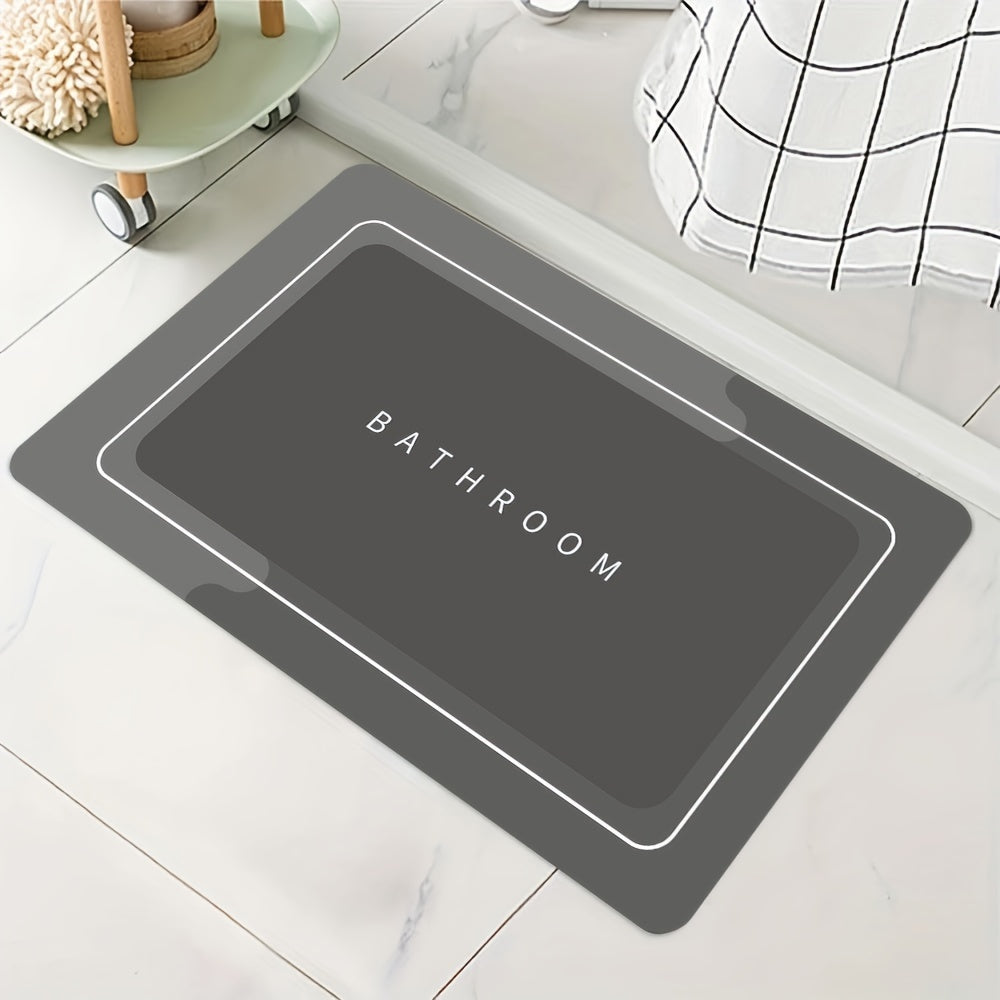 1pc Quick-Dry Bathroom Mat - Non-Slip, Absorbent Diatomaceous Earth Floor Mat with Geometric Design in Black, Gray, and White - Ideal for Shower, Entryway, Kitchen, or Bedroom - Machine Washable Polyester Blend, Bathroom Rug