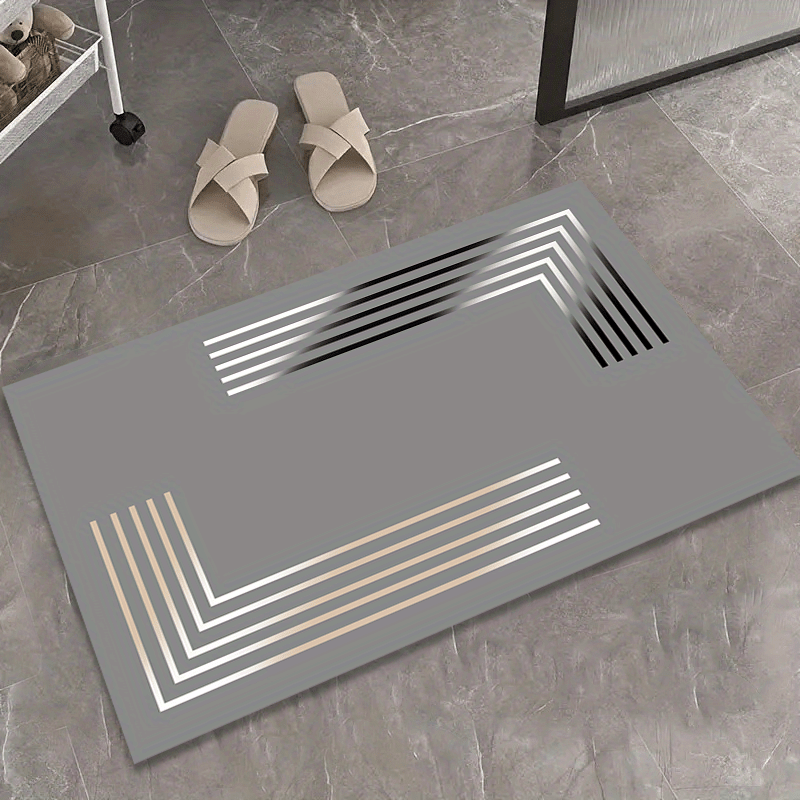 Luxury Non-Slip Diatomaceous Earth Mat - Soft, Absorbent, Elegant Gray and Golden Striped Design. Suitable for Kitchen, Bathroom and Entryway Home Decor, Suitable for All Season