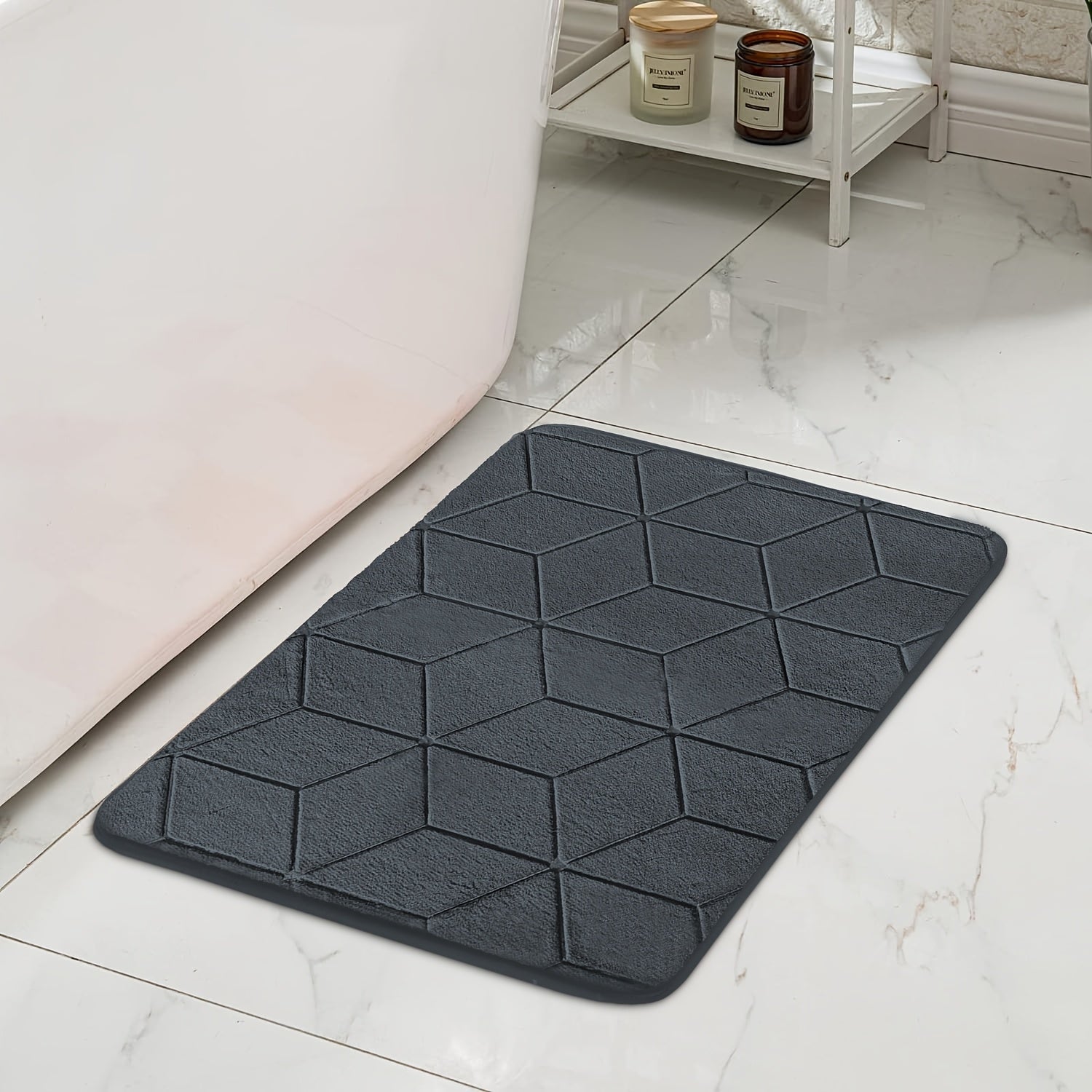 [Thickened Memory Foam Bath Rug] 1pc Thickened Memory Foam Sponge Bath Rug | Fast Absorbent, Washable, Non-Slip Shower Mat with Geometric Pattern, Durable Polyester Blend - Ideal for Bathroom, Kitchen, and Living Room
