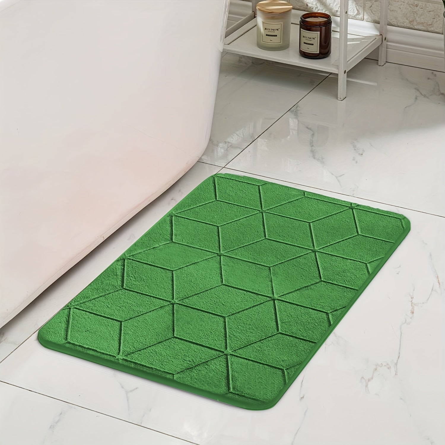 [Thickened Memory Foam Bath Rug] 1pc Thickened Memory Foam Sponge Bath Rug | Fast Absorbent, Washable, Non-Slip Shower Mat with Geometric Pattern, Durable Polyester Blend - Ideal for Bathroom, Kitchen, and Living Room