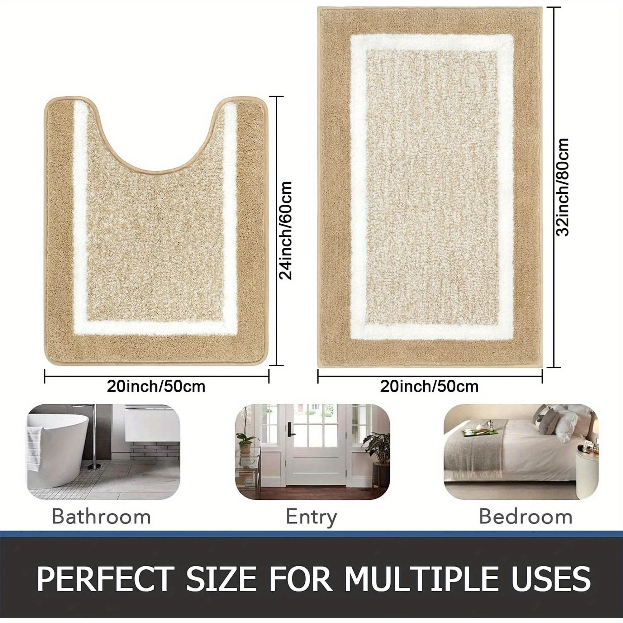 Bathroom Rugs Sets 2pcs, Non Slip Bath Mats for Bathroom, Absorbent Bath Rugs Floor Mat, Machine Washable Shower Rugs for Bathroom Floor, Tub and Shower