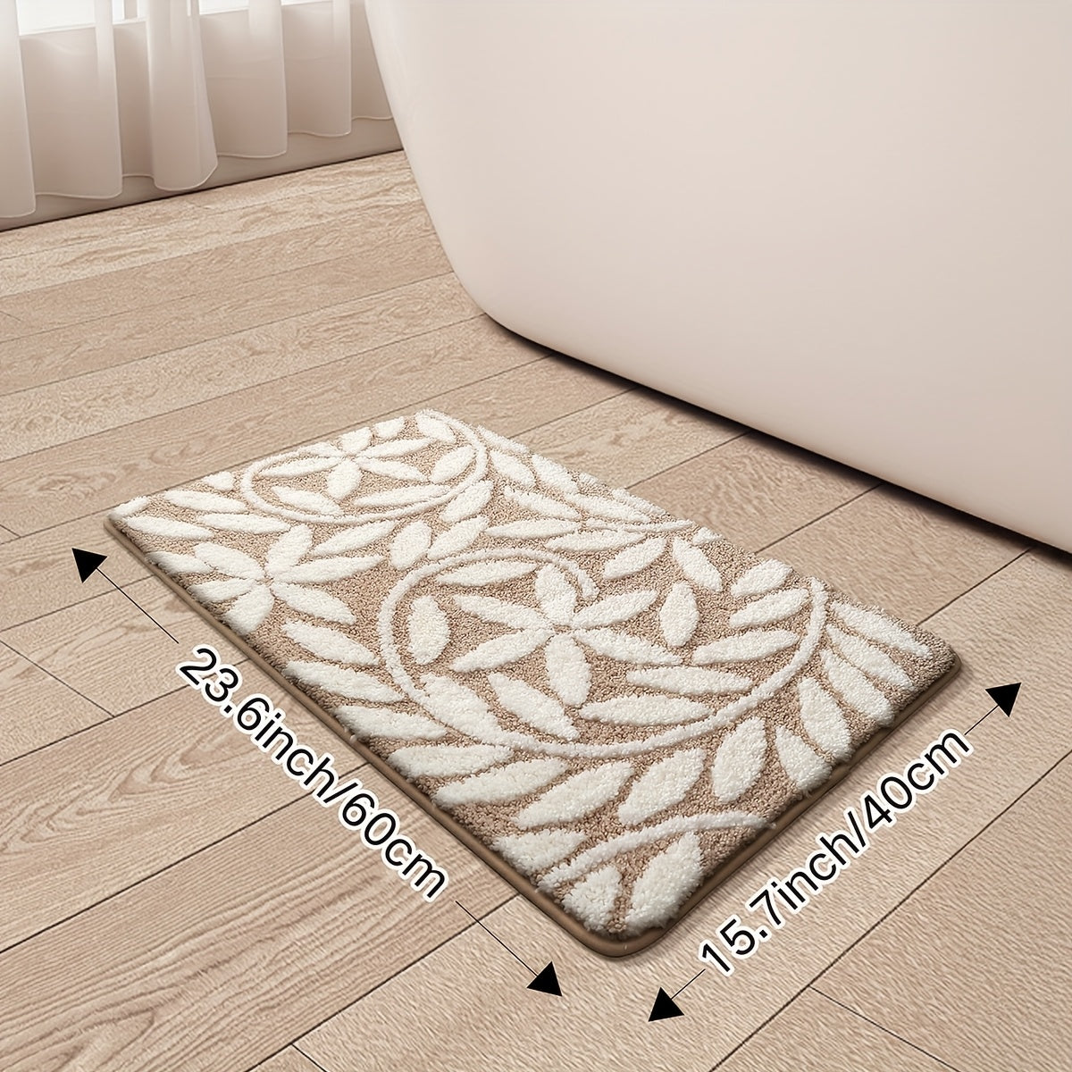 DAJIANG Brand 2cm Thick Soft Non-Slip Plush Velvet Bath Mat - 1050g/㎡, Vintage European Pattern, Rectangular, Machine Washable, Polyester Fiber, TPR Backing