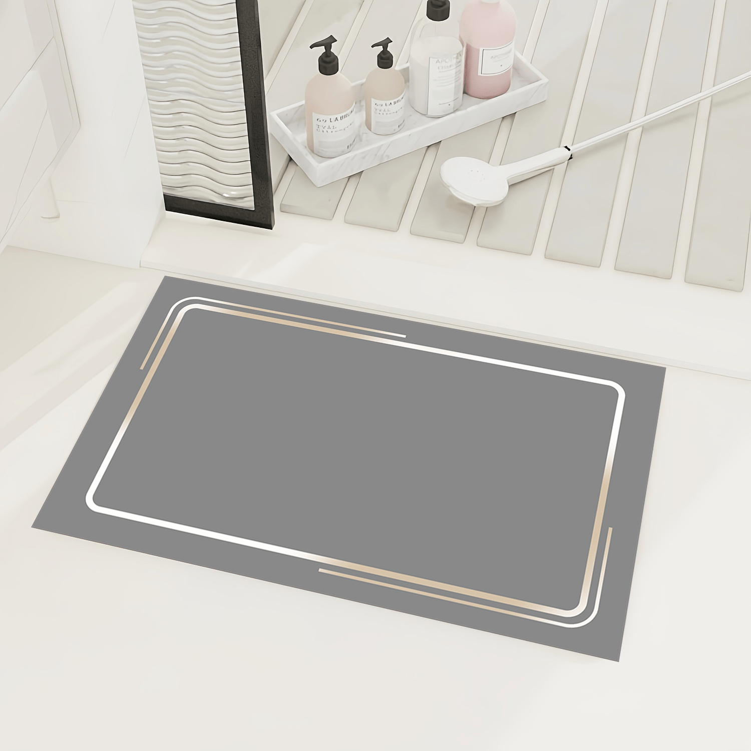 [Non-Slip Mat] 1pc Non-Slip Diatomaceous Earth Mat - Absorbent, Machine Washable, Rectangular Anti-Slip Rubber Mat with Black Border, 1000g/m², Ideal for Bathroom, Kitchen, and More