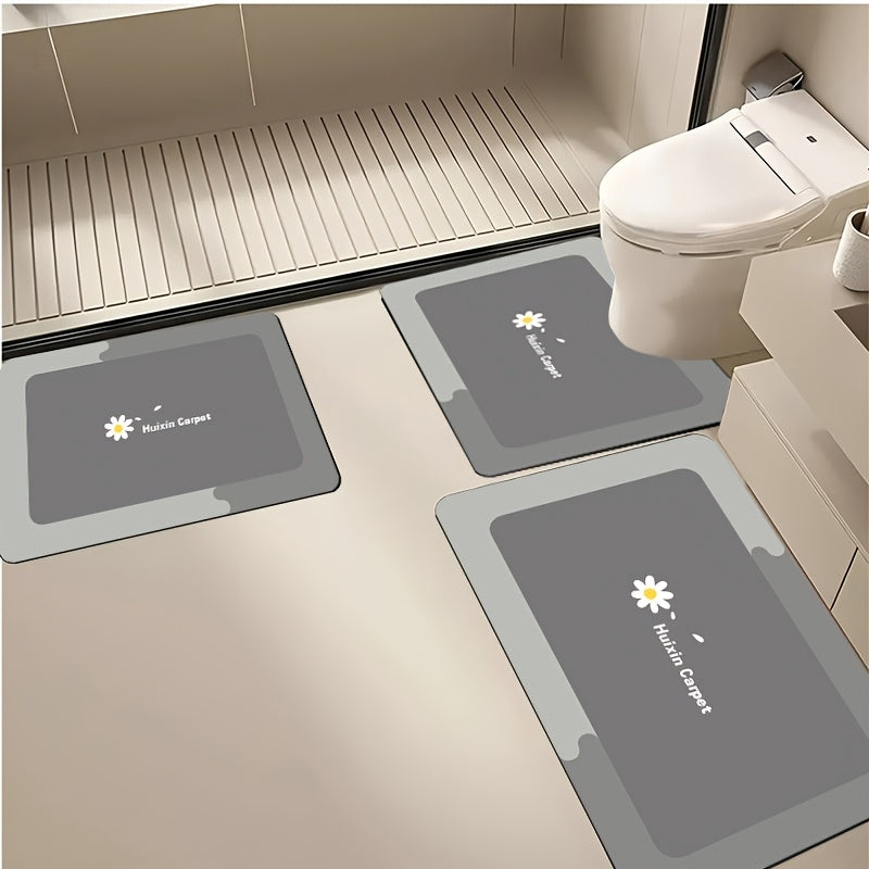 A Set of 3pcs, Soft And Absorbent Bathroom Non-Slip Mats, U-Shaped Toilet Mat, Floor Carpet, Absorbent Floor Mat, Sink Mat, Entrance Door Mat, Bathtub Mat, Simple European And American Style Toilet Mat, Non-Slip Design, Comfortable for Feet, Easy to Wash,