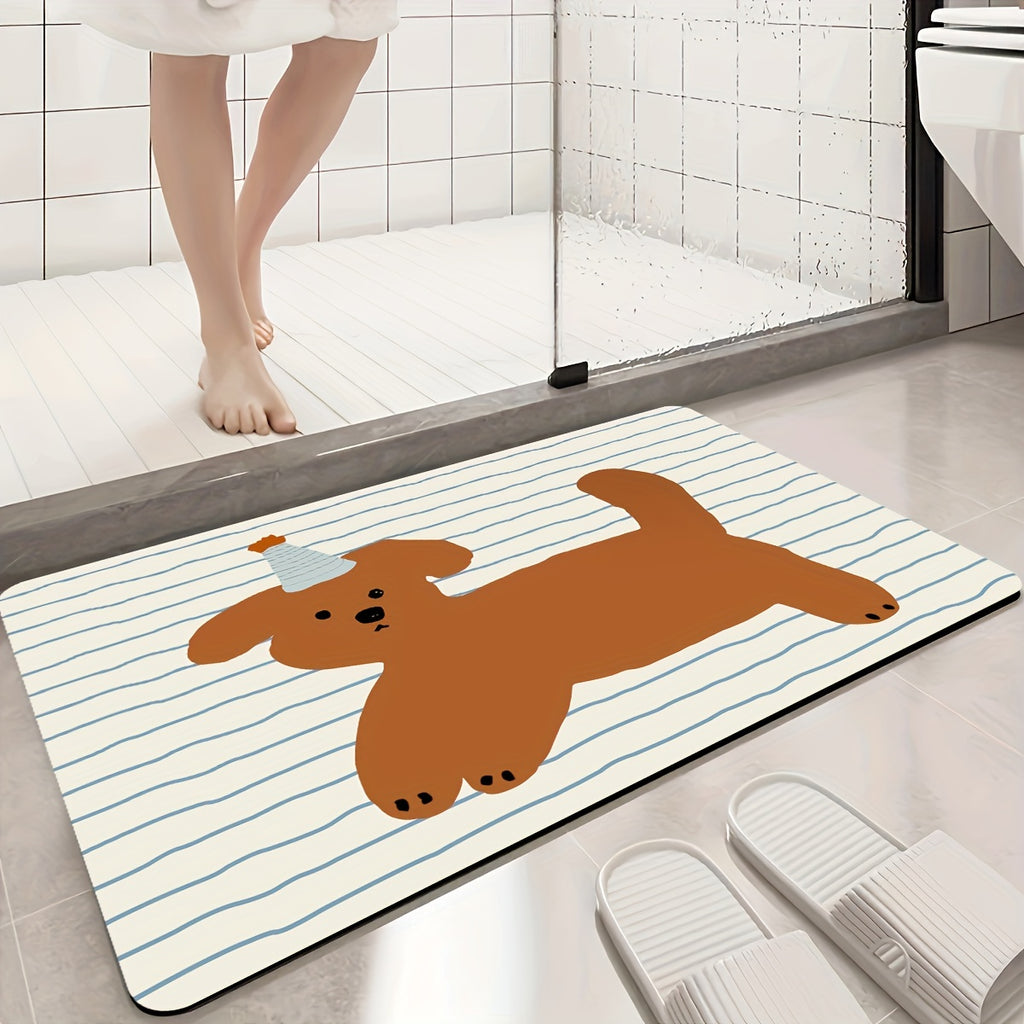 1pc Quick-Dry Bathroom Mat - Non-Slip, Absorbent Diatom Mud Floor Mat with Geometric Design, Polyester Blend, Machine Washable, Ideal for Shower & Entryway, Living Room, Kitchen, Bedroom, Farmhouse Style, Bathroom Mat