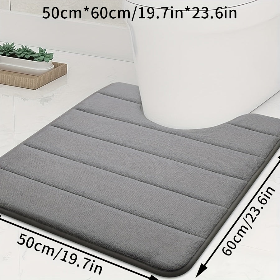 1pc U-shaped Contour. Super Soft. High Resilience Sponge. Coral Fleece. Bathroom Floor Mat, Quick Absorption, Washable, Machine Washable, Quick Drying, Thickened Non-slip Bath Mat, Carpet Soft and Comfortable, Very Suitable for Various Home Decoration