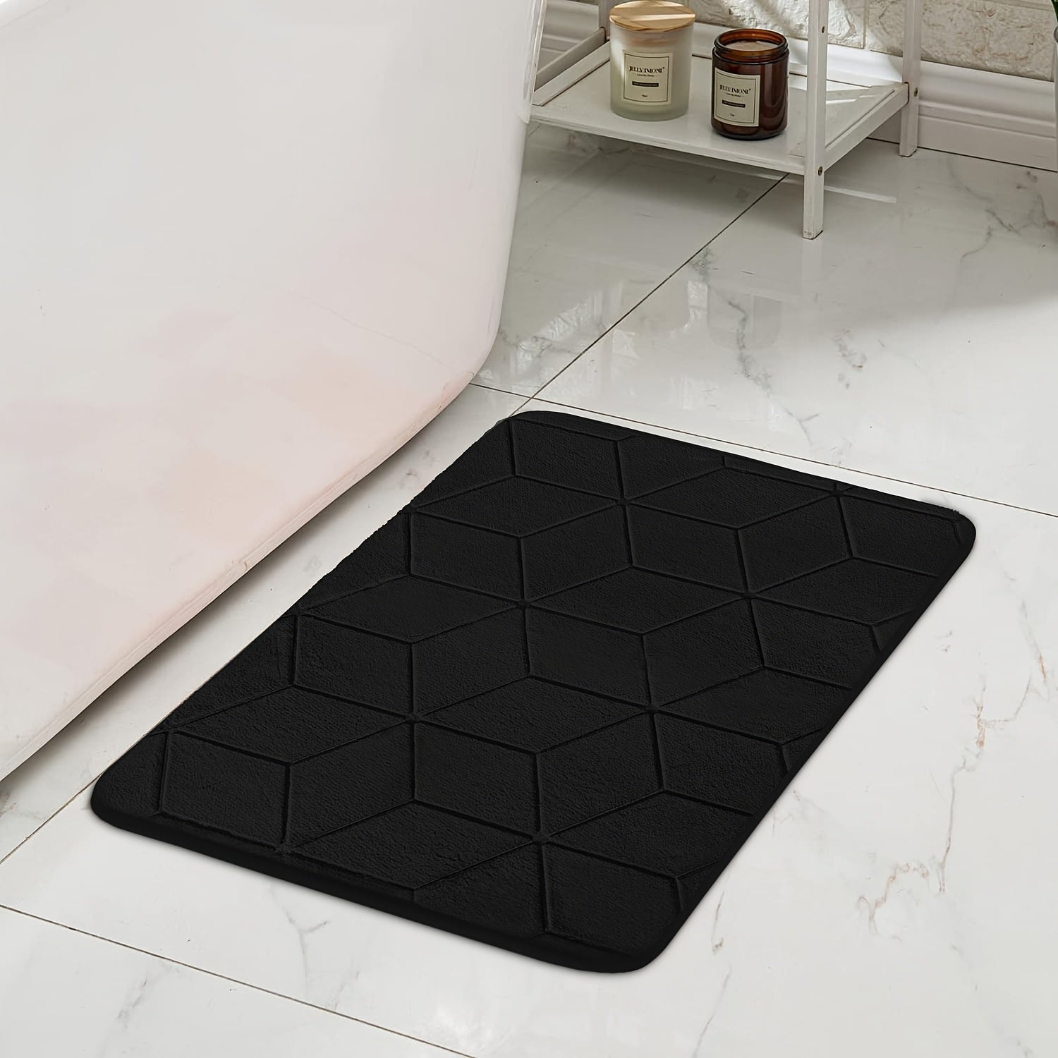 [Thickened Memory Foam Bath Rug] 1pc Thickened Memory Foam Sponge Bath Rug | Fast Absorbent, Washable, Non-Slip Shower Mat with Geometric Pattern, Durable Polyester Blend - Ideal for Bathroom, Kitchen, and Living Room