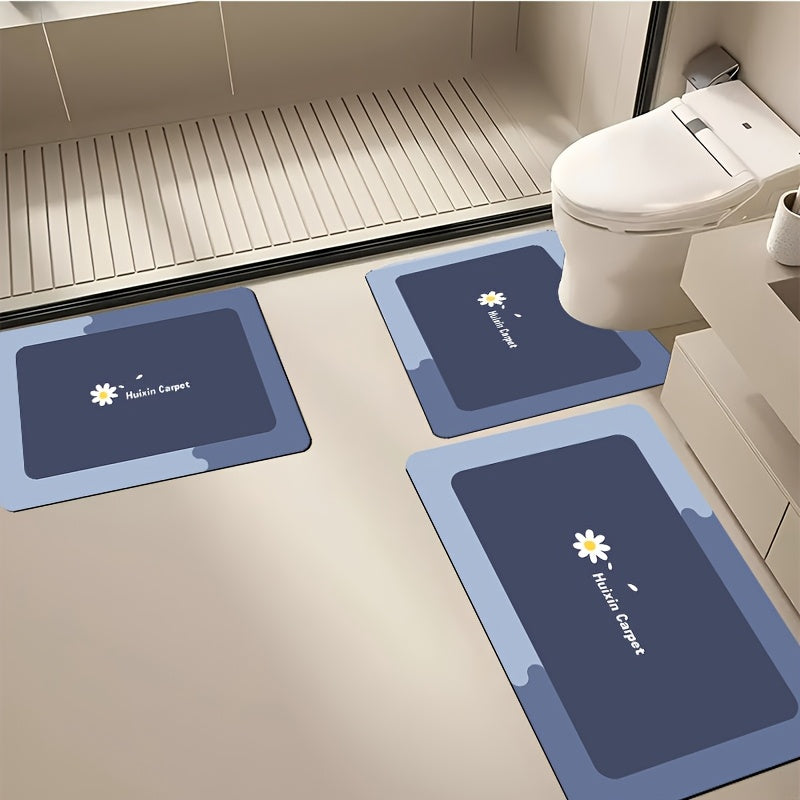 A Set of 3pcs, Soft And Absorbent Bathroom Non-Slip Mats, U-Shaped Toilet Mat, Floor Carpet, Absorbent Floor Mat, Sink Mat, Entrance Door Mat, Bathtub Mat, Simple European And American Style Toilet Mat, Non-Slip Design, Comfortable for Feet, Easy to Wash,