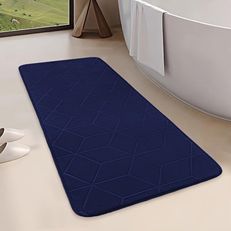 [Thickened Memory Foam Bath Rug] 1pc Thickened Memory Foam Sponge Bath Rug | Fast Absorbent, Washable, Non-Slip Shower Mat with Geometric Pattern, Durable Polyester Blend - Ideal for Bathroom, Kitchen, and Living Room
