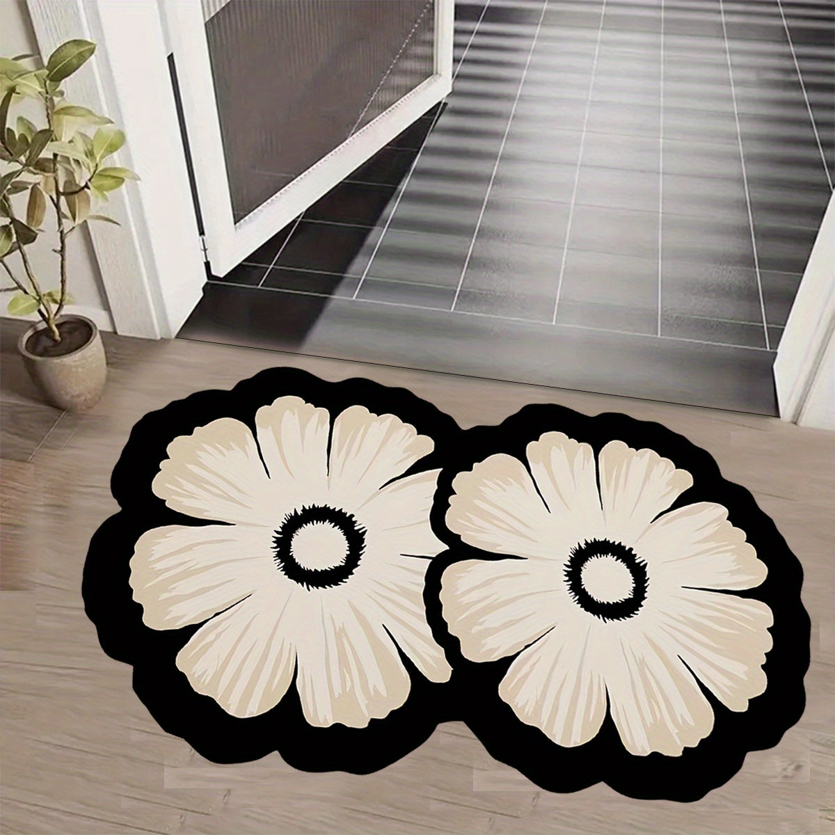 [Quick-Dry Floral Bath Mat] 1pc Super Absorbent Quick-Dry Floral Diatomaceous Earth Bath Mat | Non-Slip Soft Shower Mat with Rubber Backing, Decorative Floor Mat for Bathroom, Easy to Clean, 1200gsm, Hand Wash Only