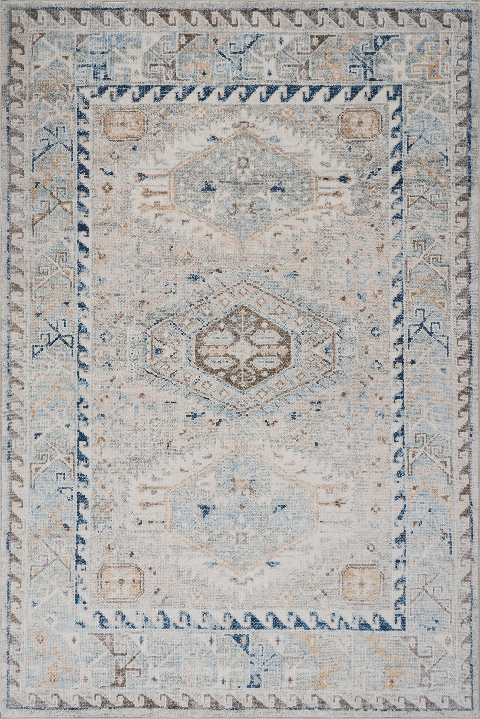 Aza Bordered Medallion Washable Rug | Blue