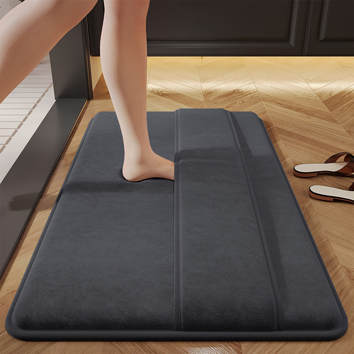 Thickened Absorbent Bathroom Mat Non-Slip Bath Foot Scrubber with Back Wipe Quick-Dry Pad
