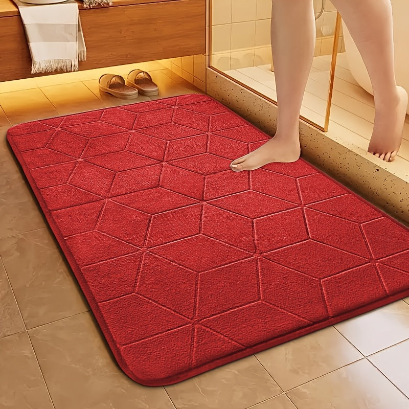 [Thickened Memory Foam Bath Rug] 1pc Thickened Memory Foam Sponge Bath Rug | Fast Absorbent, Washable, Non-Slip Shower Mat with Geometric Pattern, Durable Polyester Blend - Ideal for Bathroom, Kitchen, and Living Room