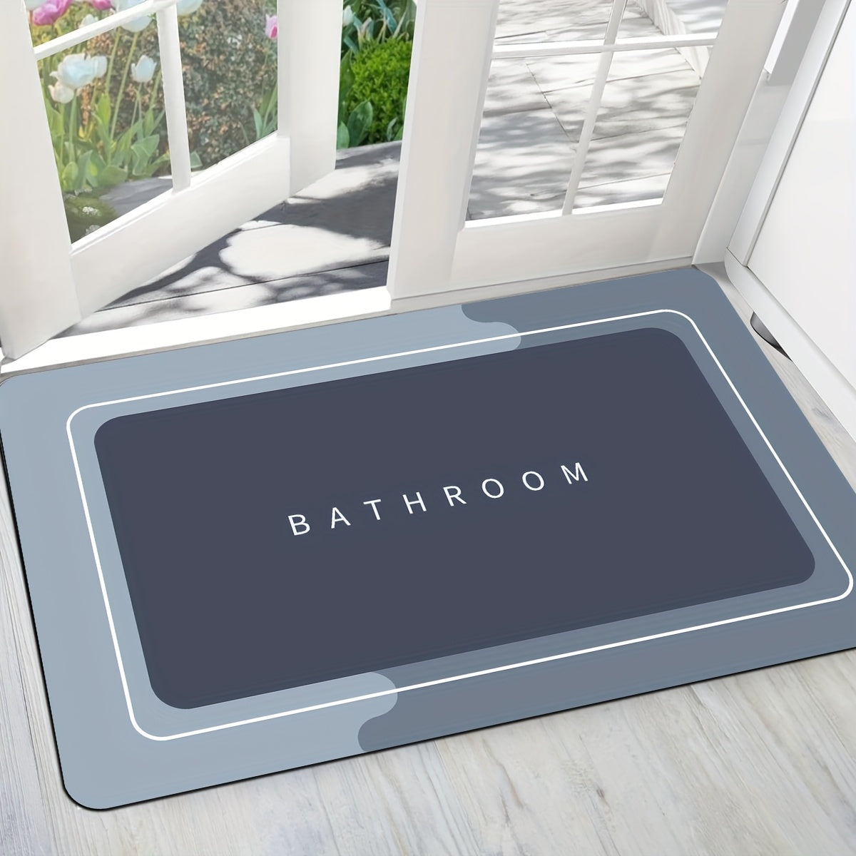 1pc Quick-Dry Bathroom Mat - Non-Slip, Absorbent Diatomaceous Earth Floor Mat with Geometric Design in Black, Gray, and White - Ideal for Shower, Entryway, Kitchen, or Bedroom - Machine Washable Polyester Blend, Bathroom Rug
