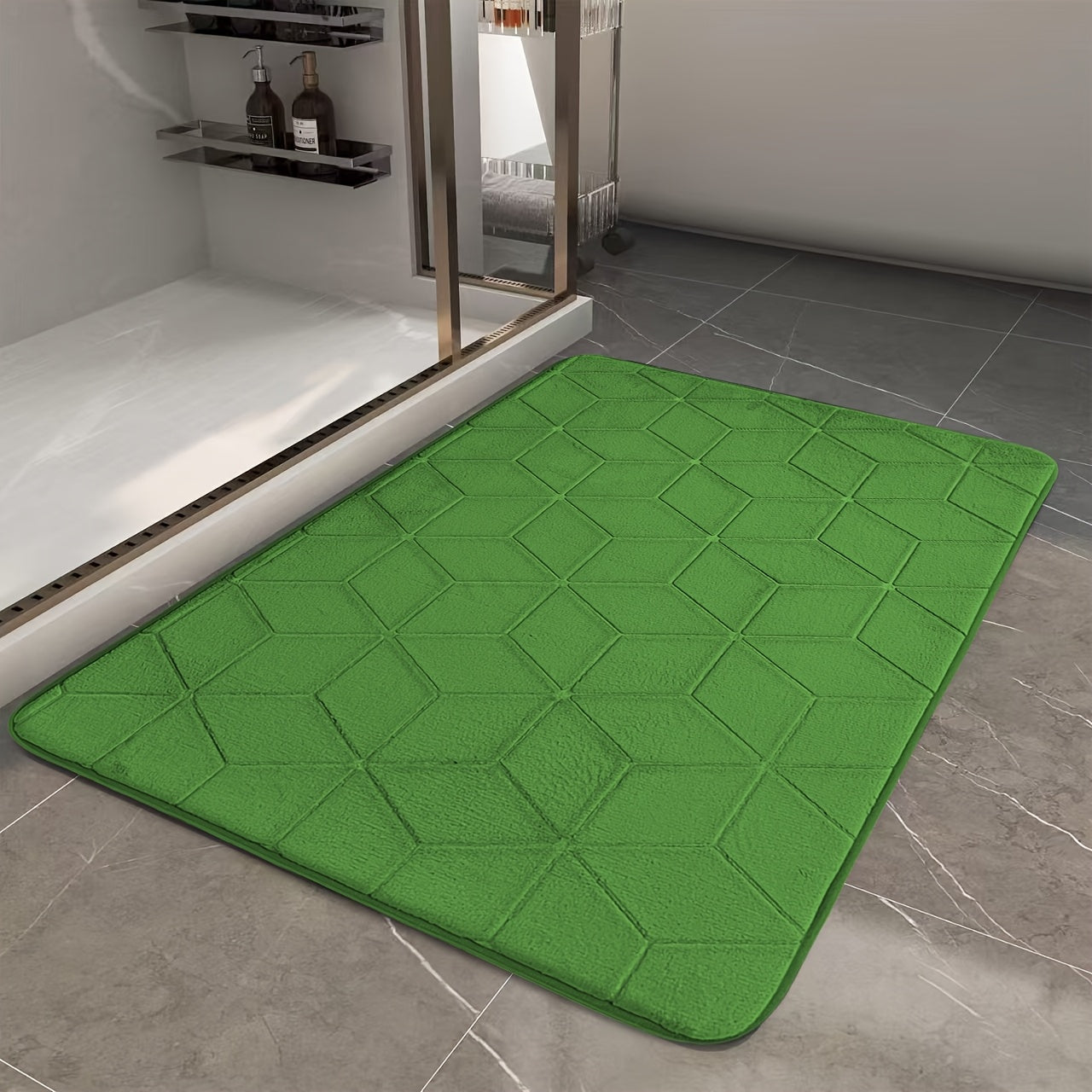 [Thickened Memory Foam Bath Rug] 1pc Thickened Memory Foam Sponge Bath Rug | Fast Absorbent, Washable, Non-Slip Shower Mat with Geometric Pattern, Durable Polyester Blend - Ideal for Bathroom, Kitchen, and Living Room