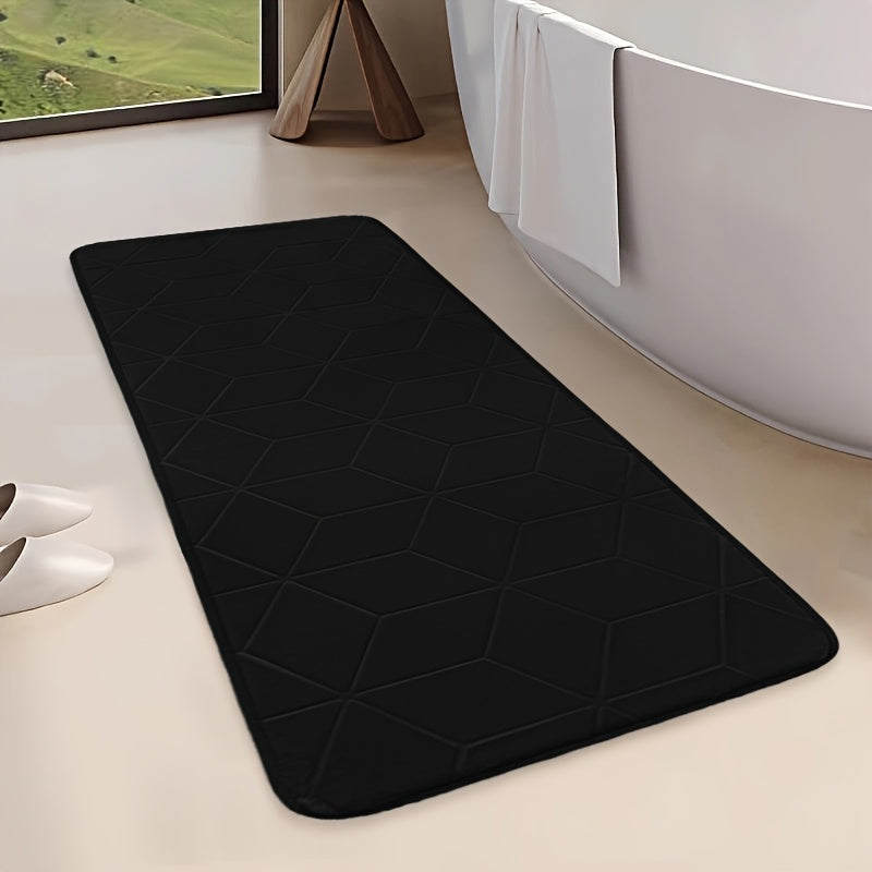 [Thickened Memory Foam Bath Rug] 1pc Thickened Memory Foam Sponge Bath Rug | Fast Absorbent, Washable, Non-Slip Shower Mat with Geometric Pattern, Durable Polyester Blend - Ideal for Bathroom, Kitchen, and Living Room