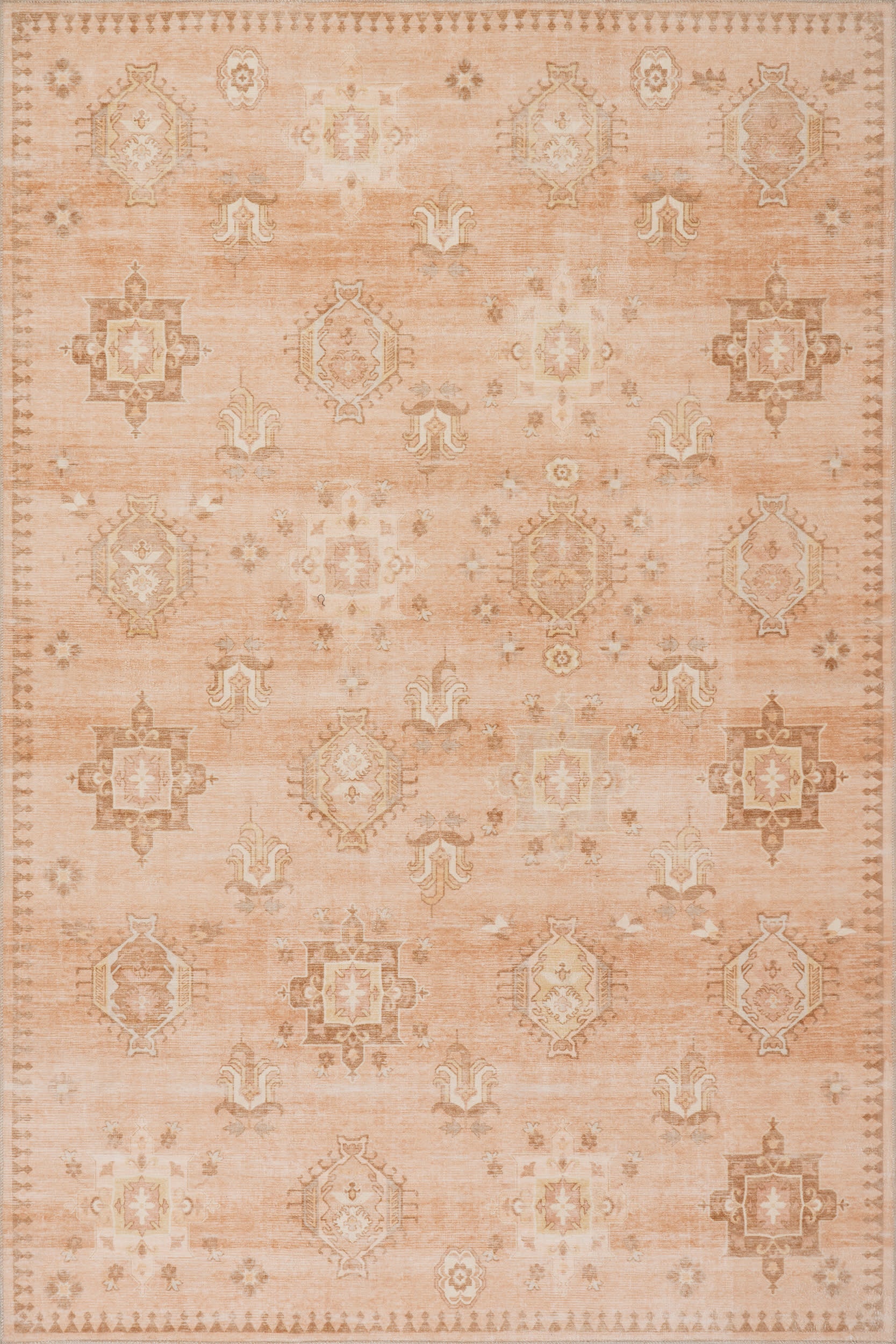 Brenda Hazy Heraldry Spill Proof Washable Rug | Peach
