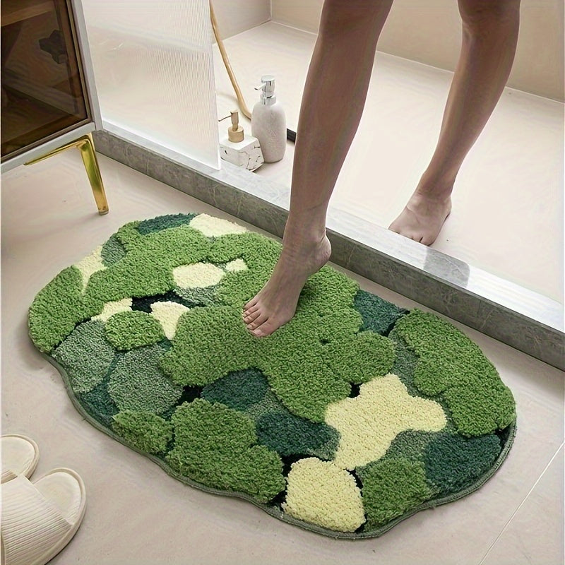 Ultra-Soft Plush Moss-Shaped Bath Mat with Non-Slip TPR Backing - Super Absorbent Polyester, Machine Washable Rectangular Rug for Bathroom Decor