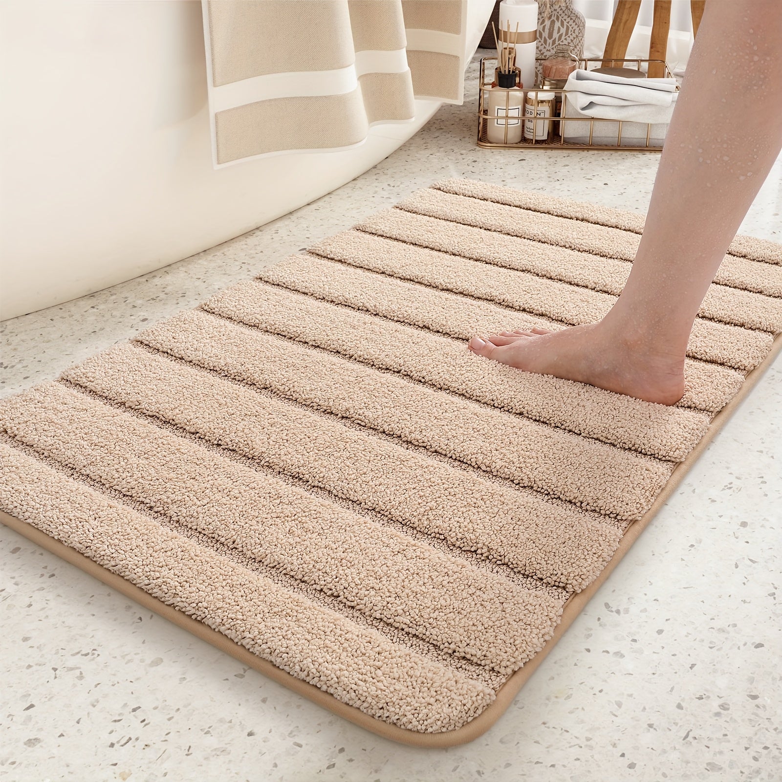 1pc Non Slip Bath Mat, Super Absorbent Floor Mat, Rubber Backing Bathroom Rug, Machine Washable Shower Mat for Bathroom, Laundry, Shower, Tub, Floor, Bathroom Accessories And Home Decor
