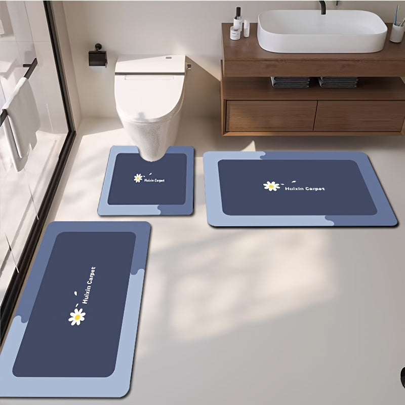 A Set of 3pcs, Soft And Absorbent Bathroom Non-Slip Mats, U-Shaped Toilet Mat, Floor Carpet, Absorbent Floor Mat, Sink Mat, Entrance Door Mat, Bathtub Mat, Simple European And American Style Toilet Mat, Non-Slip Design, Comfortable for Feet, Easy to Wash,