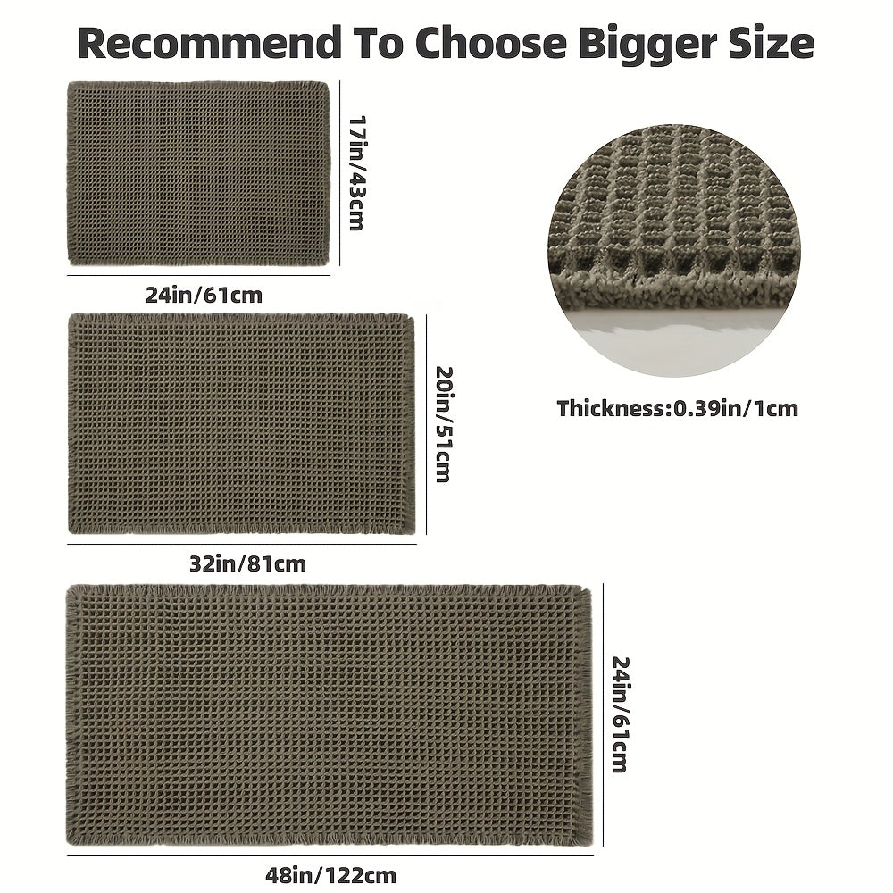 SIXHOME Ultra-Absorbent Waffle Bath Mat - Non-Slip, Machine Washable with Tassels, Rubber Backed Polyester Blend Rug for Bathroom Floor