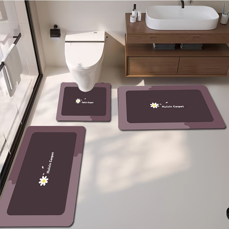 A Set of 3pcs, Soft And Absorbent Bathroom Non-Slip Mats, U-Shaped Toilet Mat, Floor Carpet, Absorbent Floor Mat, Sink Mat, Entrance Door Mat, Bathtub Mat, Simple European And American Style Toilet Mat, Non-Slip Design, Comfortable for Feet, Easy to Wash,