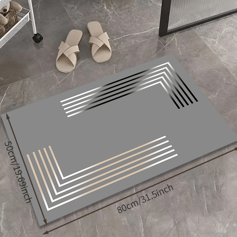 Luxury Non-Slip Diatomaceous Earth Mat - Soft, Absorbent, Elegant Gray and Golden Striped Design. Suitable for Kitchen, Bathroom and Entryway Home Decor, Suitable for All Season