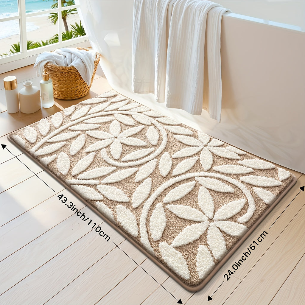 DAJIANG Brand 2cm Thick Soft Non-Slip Plush Velvet Bath Mat - 1050g/㎡, Vintage European Pattern, Rectangular, Machine Washable, Polyester Fiber, TPR Backing