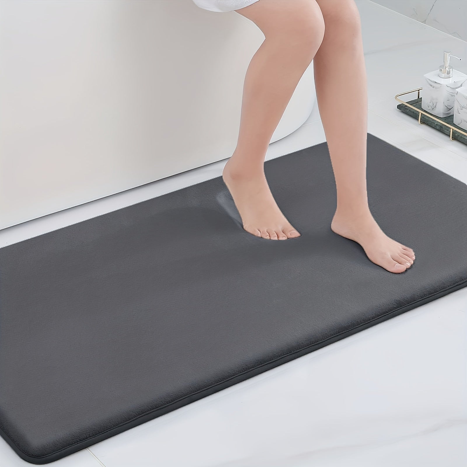 1pc Classic Minimalist Solid Color Soft Rebound Memory Foam Absorbent Non-Slip Bath Mat, Machine Washable Toilet Rug, Rugs for Bathroom, Bath Mats for Bathroom Floor Washable, Non Slip Bathtub Mat, Bathroom Mat Long, Large Bath Mat, Bathroom Rug, Shower