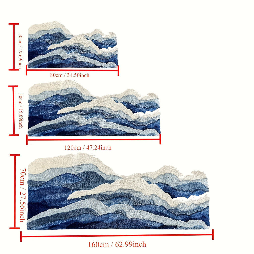 Thick Ultra-Soft Tufted Rug - Blue Ocean Wave, Non-Slip TPR Backing, Absorbent for Bathroom & Living Room Decor
