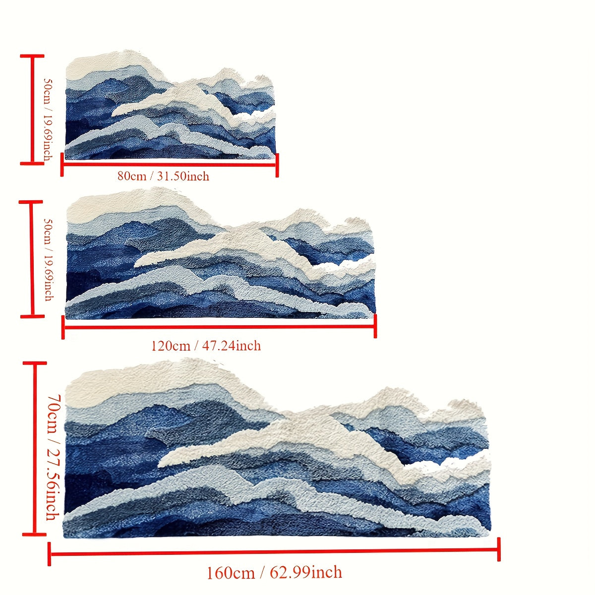 Thick Ultra-Soft Tufted Rug - Blue Ocean Wave, Non-Slip TPR Backing, Absorbent for Bathroom & Living Room Decor
